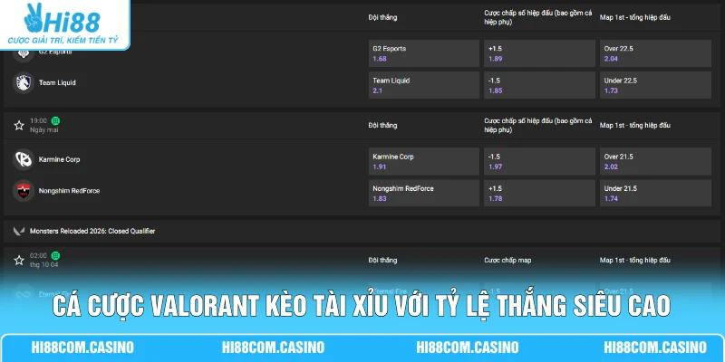 Cá cược Valorant kèo Tài Xỉu với tỷ lệ thắng siêu cao