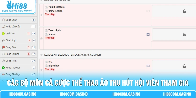 Các bộ môn cá cược thể thao ảo thu hút hội viên tham gia