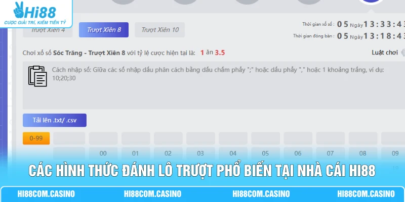 Các hình thức đánh lô trượt phổ biến tại nhà cái Hi88