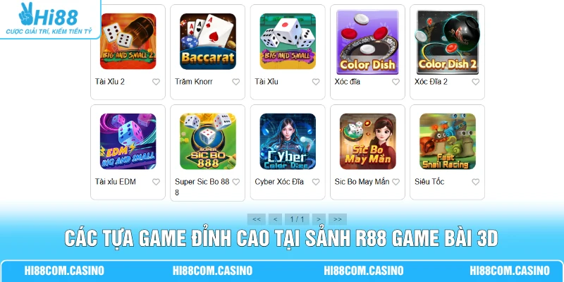Các tựa game đỉnh cao tại sảnh R88 game bài 3D