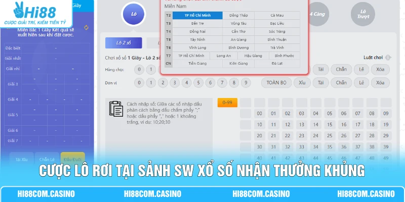 Cược lô rơi tại sảnh SW xổ số nhận thưởng khủng