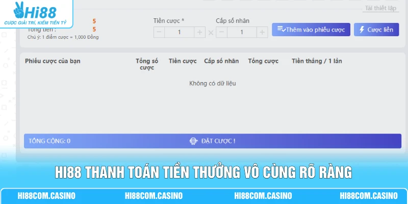 Hi88 thanh toán tiền thưởng vô cùng rõ ràng