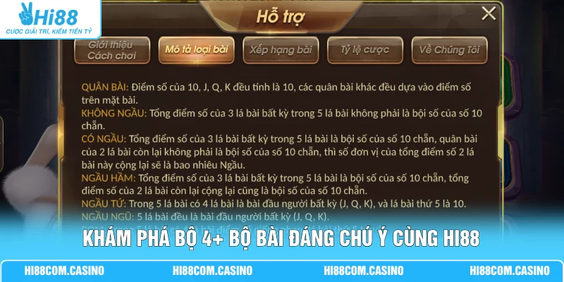 Khám phá bộ 4+ bộ bài đáng chú ý cùng Hi88