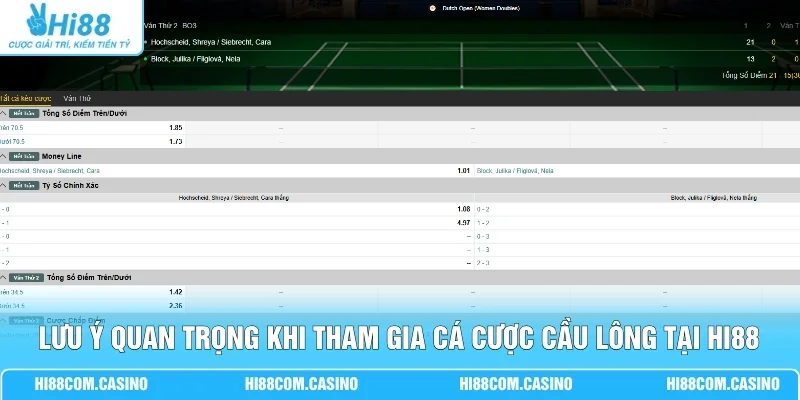Lưu ý quan trọng khi tham gia cá cược cầu lông tại Hi88