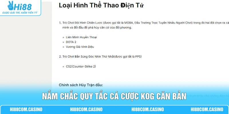 Nắm chắc quy tắc cá cược KOG căn bản