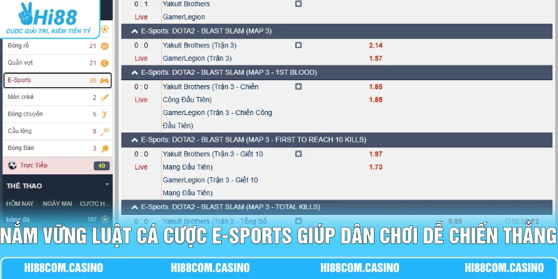 Nắm vững luật cá cược E-Sports giúp dân chơi dễ chiến thắng