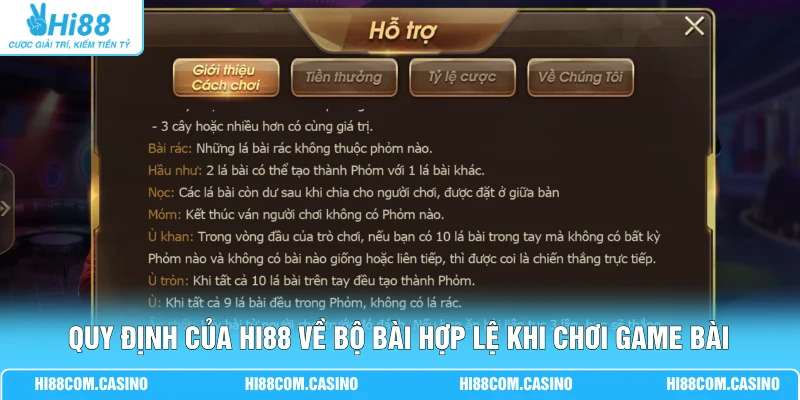 Quy định của Hi88 về bộ bài hợp lệ khi chơi game bài