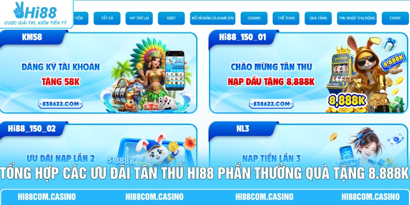 Tổng Hợp Các Ưu Đãi Tân Thủ Hi88 Phần Thưởng Quà Tặng 8.888K
