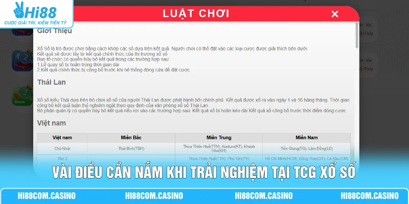 Vài điều cần nắm khi trải nghiệm tại TCG xổ số